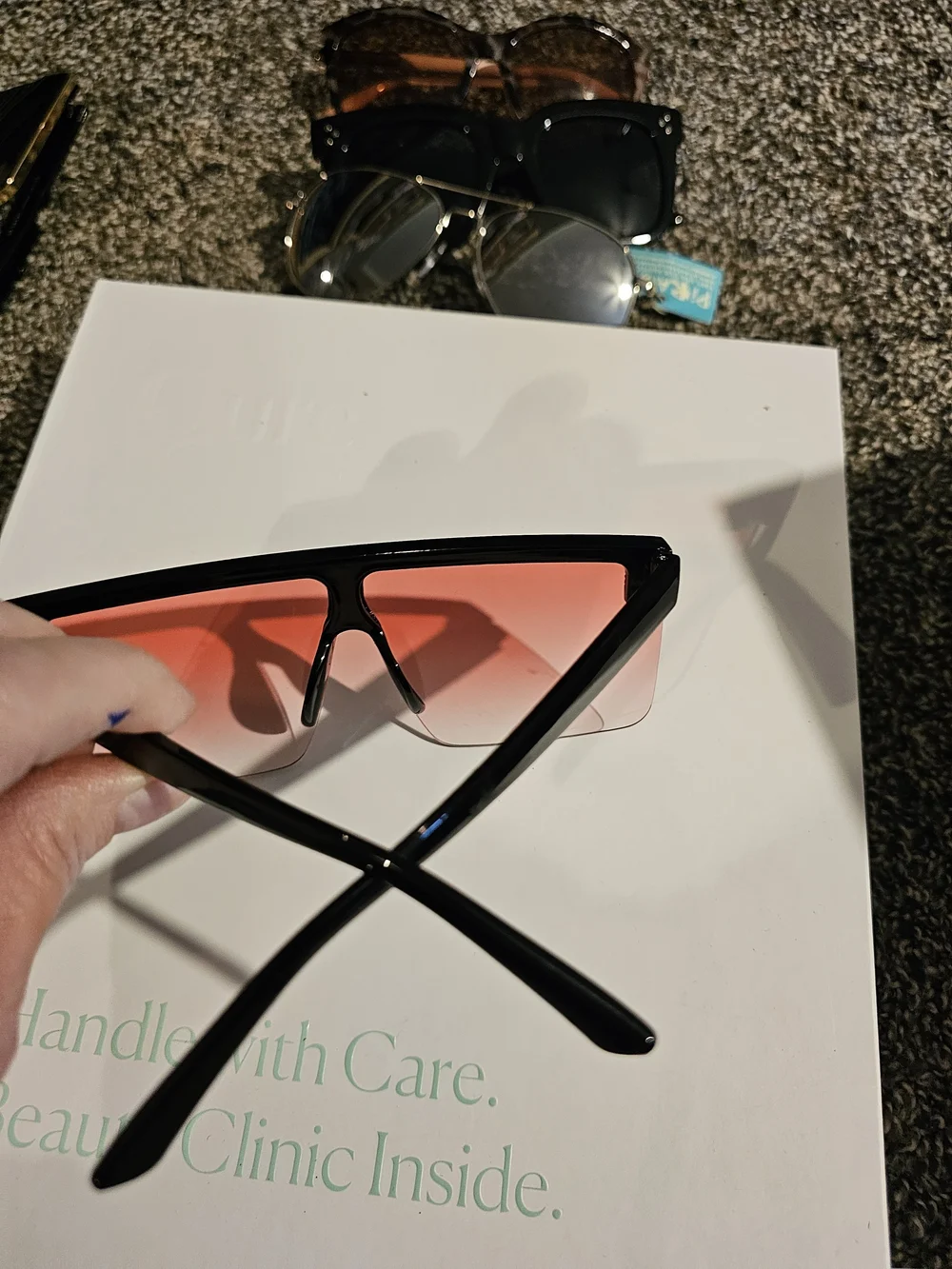 Women’s Rimless Shield Sunglasses - Black Frame with Pink Gradient Lens